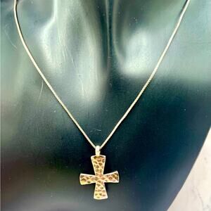 925 Italy hammered metal cross necklace